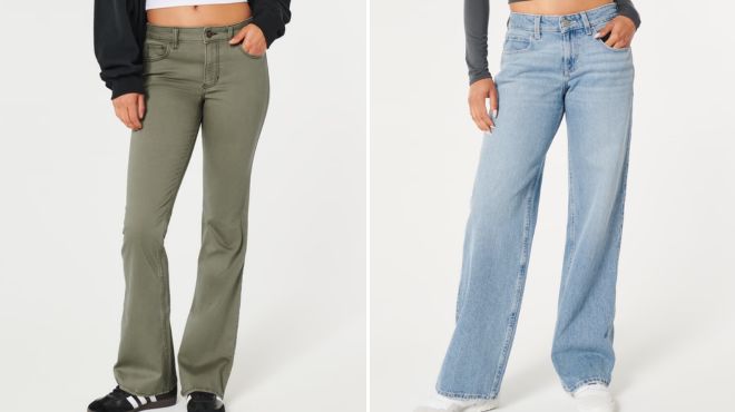 Hollister Olive Boot and Baggy Womens Jeans on a model