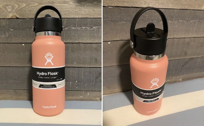 Hydro Flask 32 oz Wide Mouth with Flex Straw Cap in Grapefruit Color