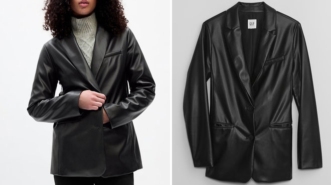 Images of GAP Factory Womens Relaxed Vegan Leather Blazer