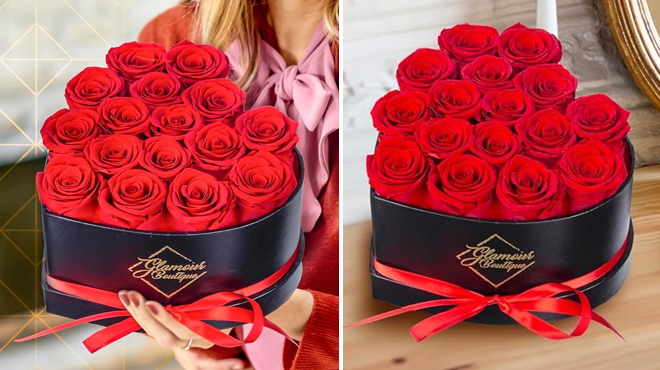 Images of GLAMOUR BOUTIQUE Preserved Roses Heart Shape Box