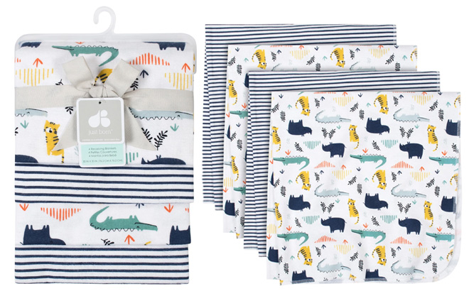 Just Born 4 Pack Baby Boys Jungle Stripe Flannel Blankets