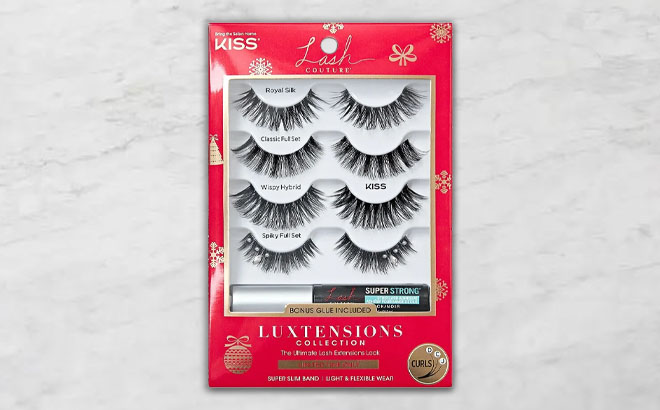 KISS Lash Couture LuXtensions Holiday Multipack 4 Pairs Black Lash Glue on a Table KISS Lash Couture LuXtensions Holiday Multipack 4 Pairs Black Lash Glue on a Table
