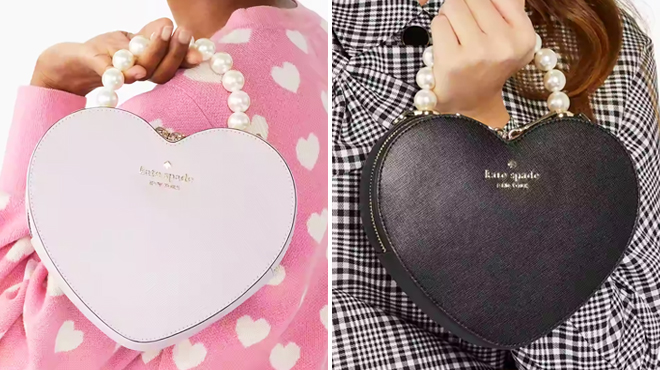 Kate Spade Love Shack Heart Crossbody in Lilac Moonlight Color on the Left and Black on the Right
