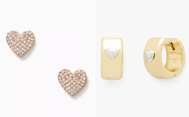 Kate Spade Yours Truly Pave Heart Studs and Heartful Huggies