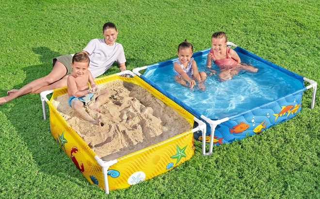 Kids Playing on the H2OGO Kids Pool Sandpit Combo at the backyard