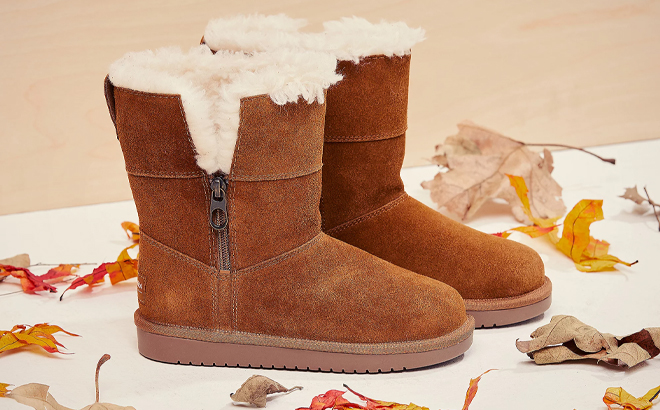 Koolaburra by UGG Suede Zip Short Boots in the Color Chestnut