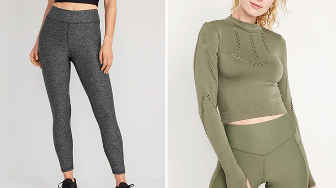 Ladies Wearing Cloud Leggings on The Left and Seamless Top on The Right