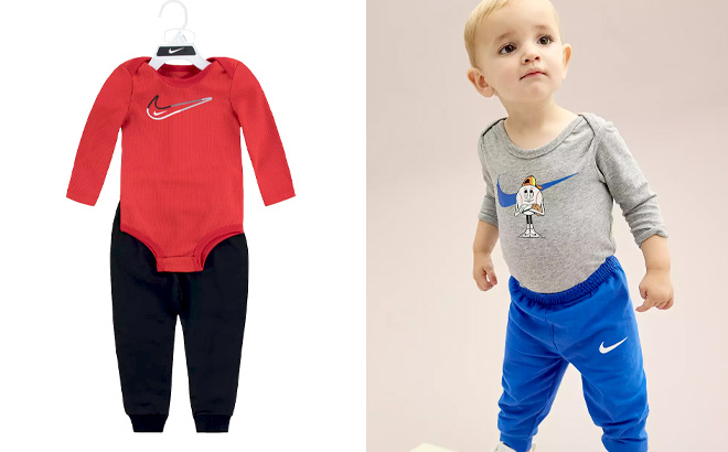 Little Boy Wearing Nike Bodysuit Pants Set 2