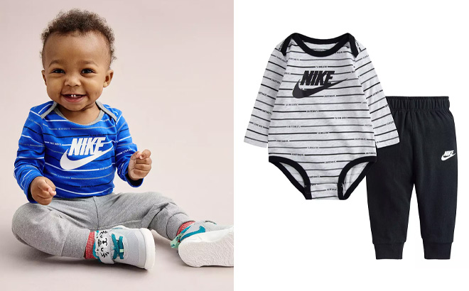 Little Boy Wearing Nike Bodysuit Pants Set