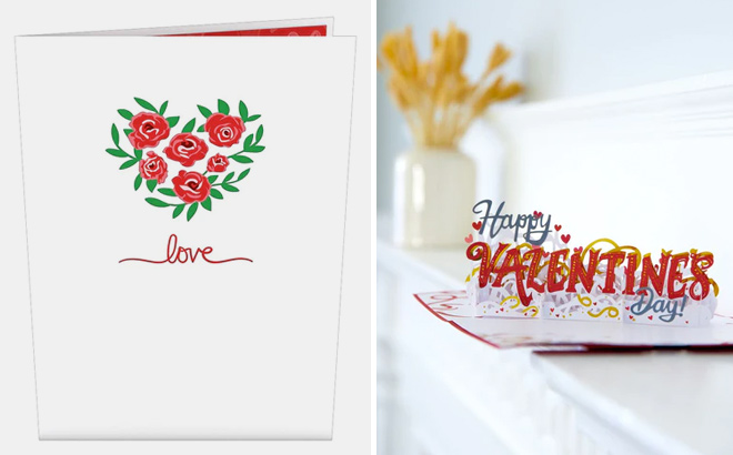Love Rose Arrangement Pop Up Card and Happy Valentines Day Pop Up Card