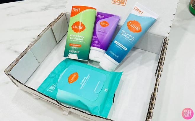 Lume Products Inside a Box on a Tabletop