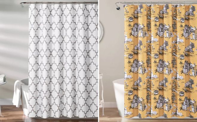 Lush Decor Geometric Shower Curtain and French Country Toile Single Shower Curtain