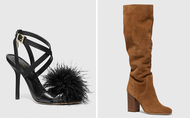 MICHAEL KORS Whitby Feather Trim Leather Sandal and MICHAEL KORS Leigh Suede Boot