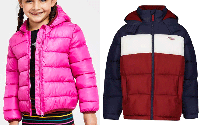 Macys Toddler Little Girls Hooded Puffer Jacket and Little Boys Color Block Puffer Coat