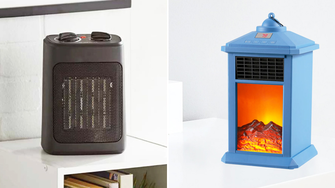 Mainstays Ceramic Fan Force Electric Space Heater and Wewarm Ceramic Desktop Lantern Freestanding Fireplace