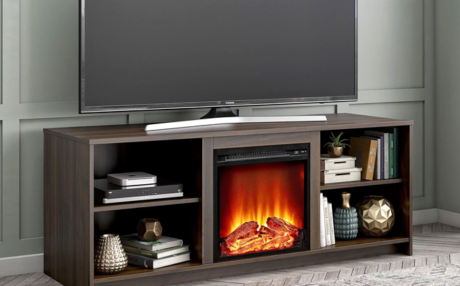 Mainstays Courtland Electric Fireplace TV Stand in Walnut color