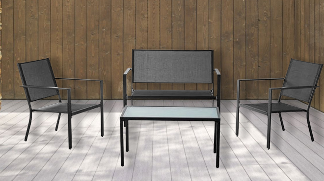 Mainstays Kingston Ridge 4 Piece Outdoor Conversation Set in Black Mainstays Kingston Ridge 4 Piece Outdoor Conversation Set in Black