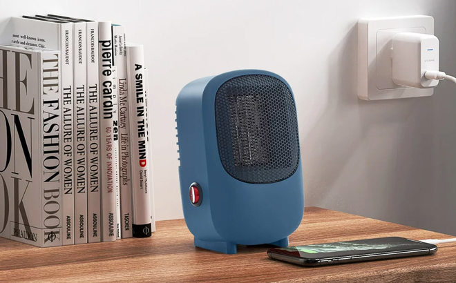 Mainstays Personal Mini Electric Ceramic Heater 400W Indoor Rugged Blue