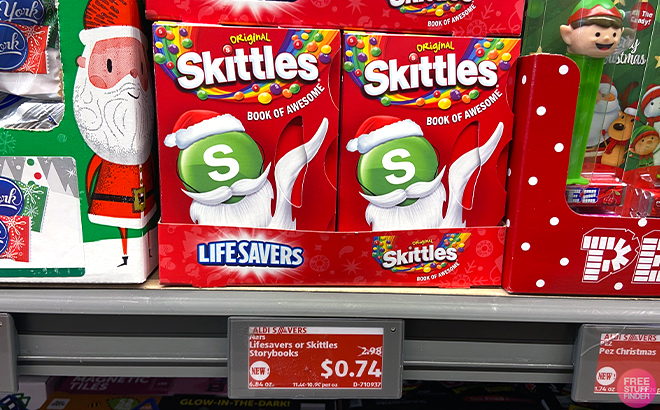Mars Lifesavers or Skittles in shelf