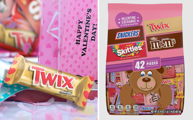 Mars MMS SNICKERS TWIX SKITTLES Valentines Day Chocolate Candy Exchange Variety Bag