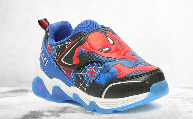 Marvel Spiderman Toddler Shoe on a Marble Background
