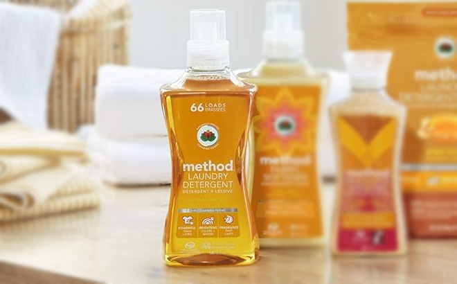 Method Fabric Softener Ginger Mango Scent on a Table