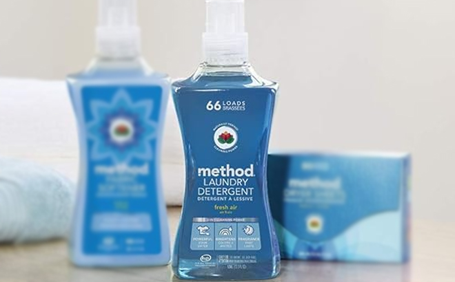 Method Liquid Laundry Detergent Fresh Air Scent on a Table