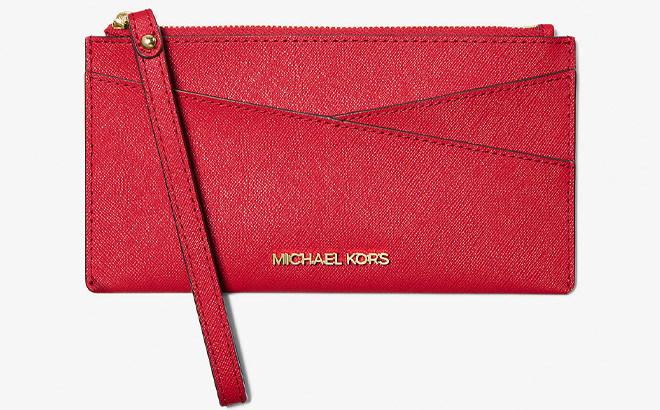 Michael Kors Jet Set Medium Saffiano Leather Crossover Wristlet in Bright Red Color