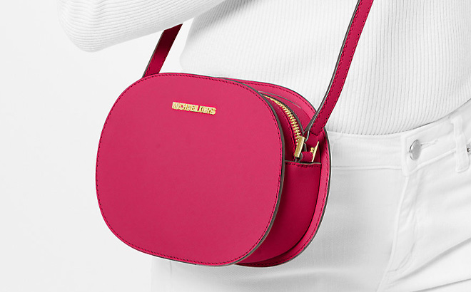 Michael Kors Jet Set Travel Medium Saffiano Leather Crossbody Bag in Electric Pink Color