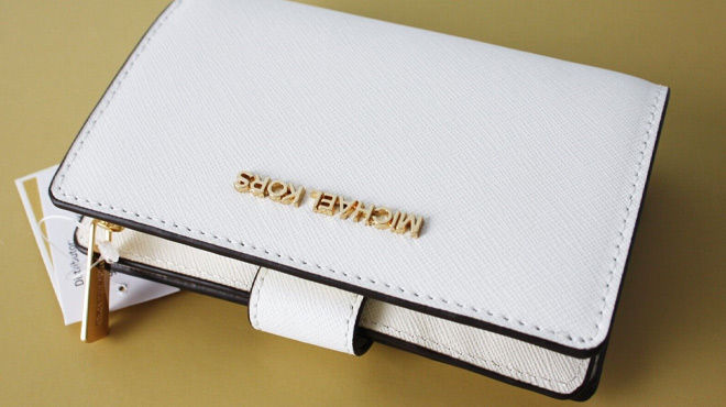 Michael Kors Medium Crossgrain Leather Wallet in Optic White
