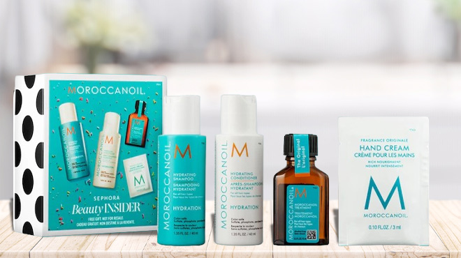Moroccanoil Ultimate Hydration Birthday Set on a Table