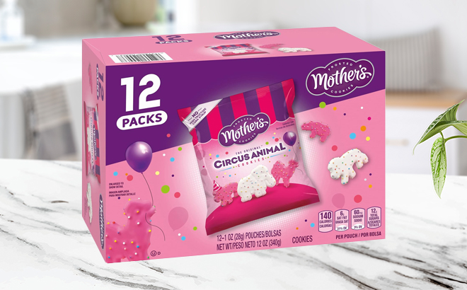 Mothers Cookies Original Circus Animal 12 oz 12 Count Box on a Kitchen Counter Mothers Cookies Original Circus Animal 12 oz 12 Count Box on a Kitchen Counter