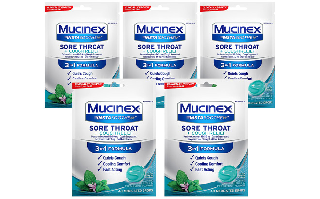 Mucinex Instasoothe Alpine Herb Fresh Mint Sore Throat Cough Drops 40 Count