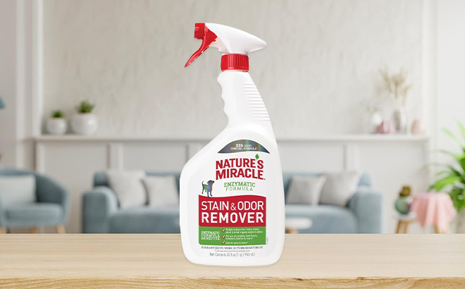 Natures Miracle Dog Stain and Odor Remover on the Table