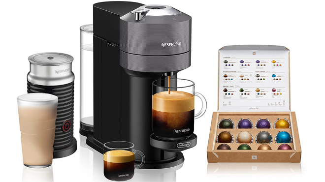 Nespresso Vertuo Next Coffee Espresso Maker with Frother and Pods Bundle
