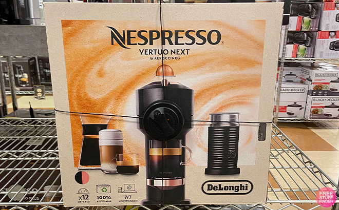 Nespresso Vertuo Next Coffee Espresso Maker with Frother on a Shelf at a Store