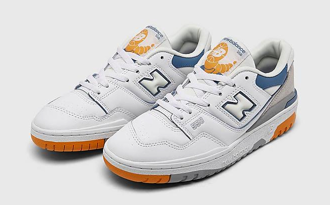 New Balance 550 Girls Shoes White with Mercury Blue