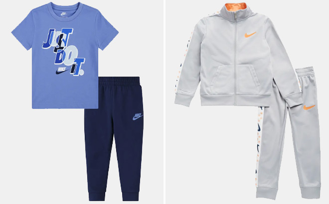 Nike Kids Just Do It Graphic T Shirt Joggers Set and Track Pack Tricot Jacket Pants Set