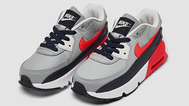 Nike Toddler Air Max 90 Casual Shoes Light Smoke Grey with Bright Crimson Nike Toddler Air Max 90 Casual Shoes Light Smoke Grey with Bright Crimson