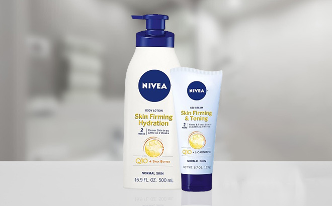 Nivea Skin Firming Body Lotion Variety Pack on the Table