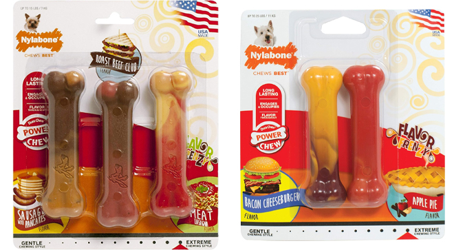 Nylabone Flavor Frenzy Power Chew Triple Pack and Nylabone Power Chew Flavor Frenzy Durable Dog Chew Toys Twin Pack