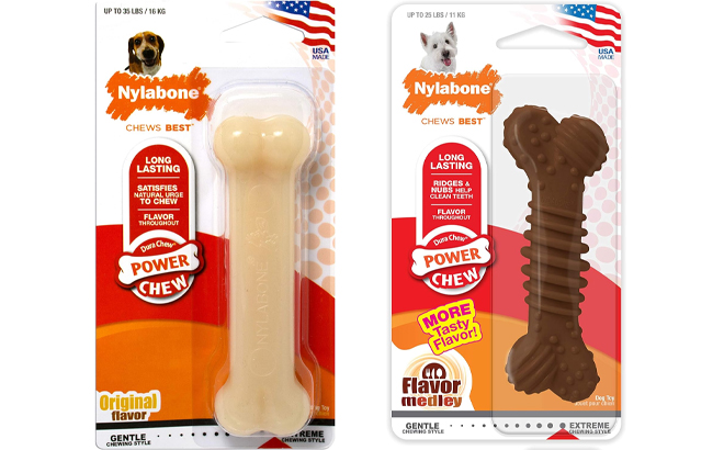 Nylabone Power Chew Flavored Durable Chew Toy for Dogs and Nylabone Dura Chew Power Chew Textured Bone
