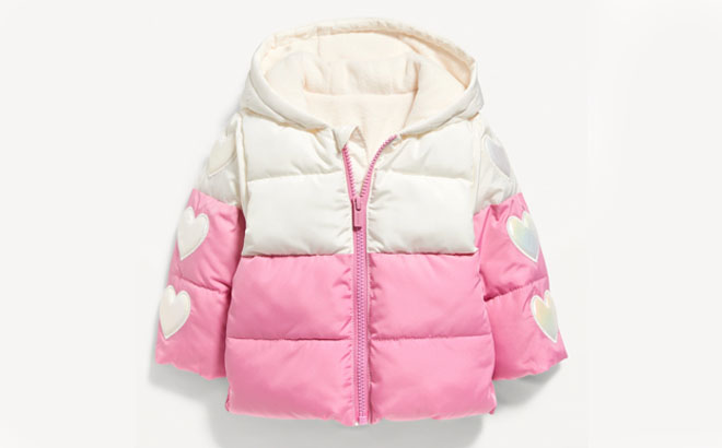 Old Navy Baby Unisex Water Resistant Color Block Heart Puffer Jacket