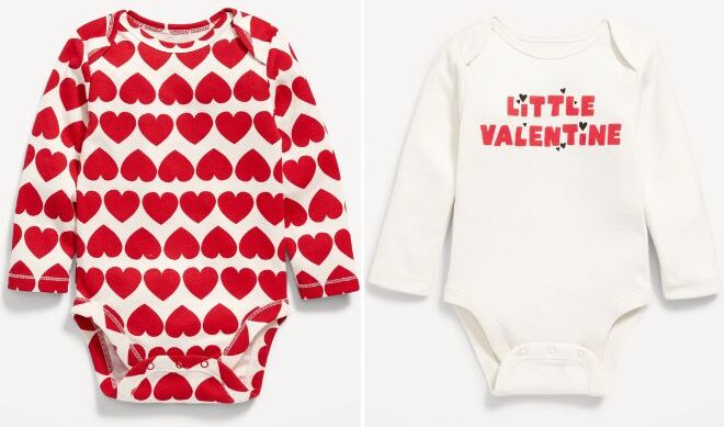 Old Navy Long Sleeve Heart Print Bodysuit and Little Valentine Graphic Baby Bodysuit