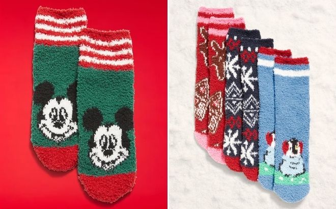 Old Navy x Disney Gender Neutral Cozy Socks for Kids and 3 Pack Cozy Crew Socks for Women