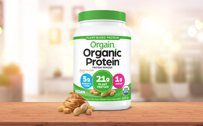 Orgain Organic Vegan Protein Powder 2 03 Pound on a Wooden Table