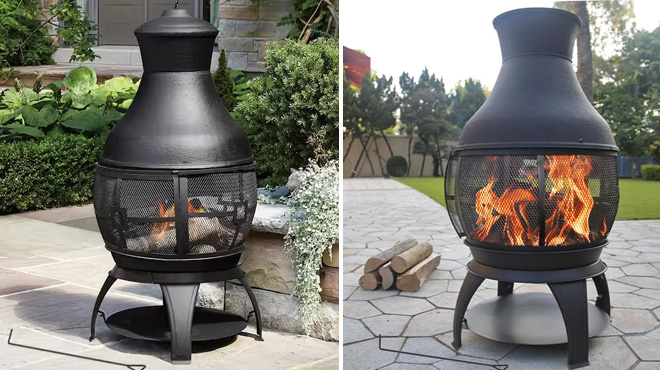 Outdoor Fireplace Wooden Black Fire Pit