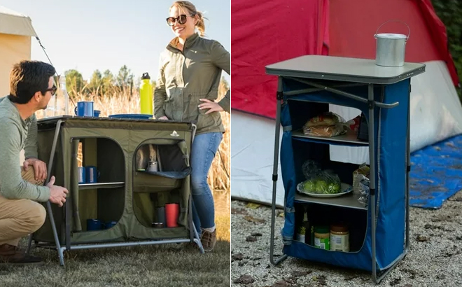 Ozark Trail Camping Table and Ozark Trail 3 Shelf Collapsible Cabinet with Table Top