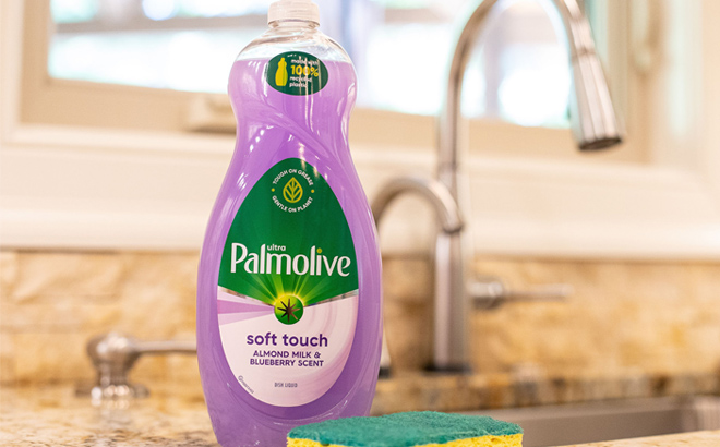 Palmolive Ultra Soft Touch Dish Soap Almond Milk Blueberry Scent on a Kitchen Top