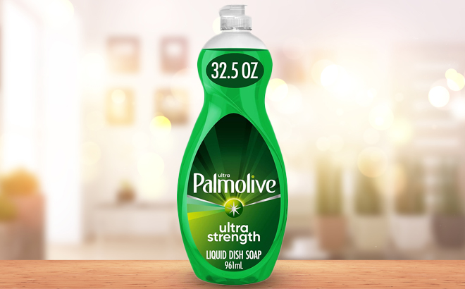 Palmolive Ultra Strength Liquid Dish Soap 32 5 Ounce on a Wooden Table